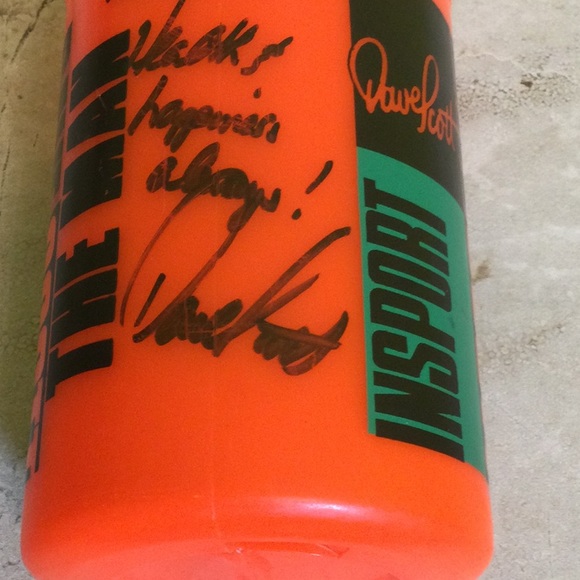 NWOT 1994 Ironman Dave Scott autographed orange water bottle - Picture 3 of 5